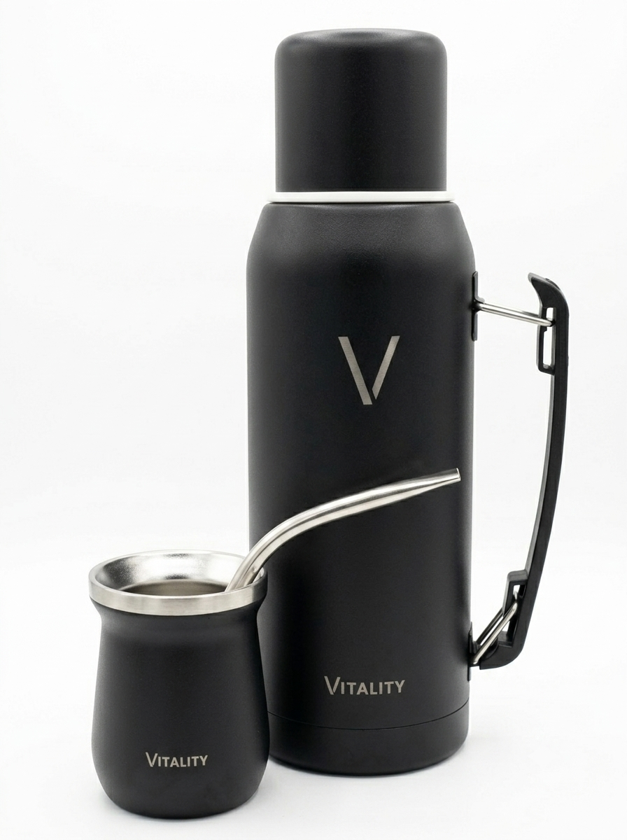 Combo Vitality: Termo 1L + Guampa 160ml + Bombilla de Alpaca
